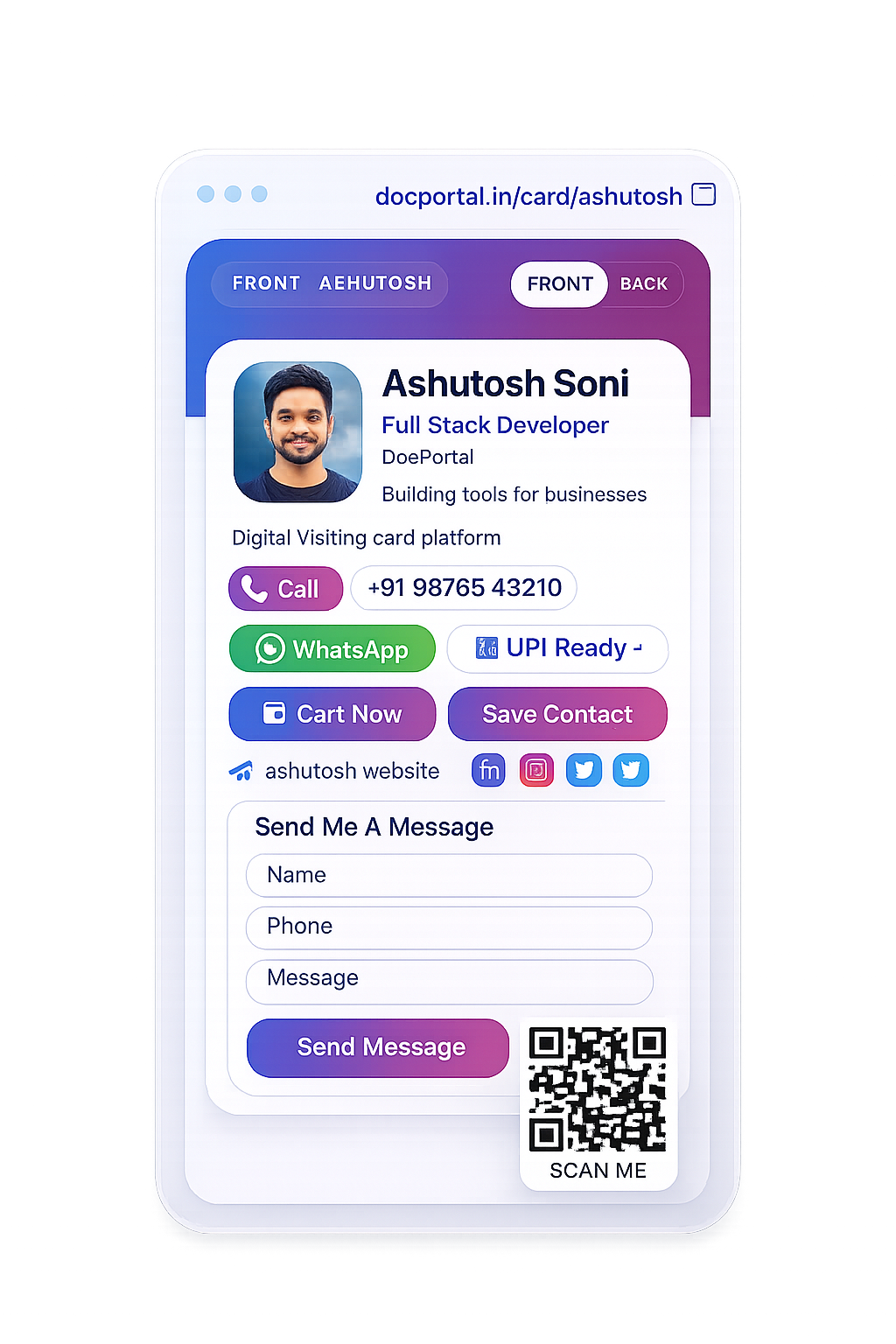 Digital visiting card preview